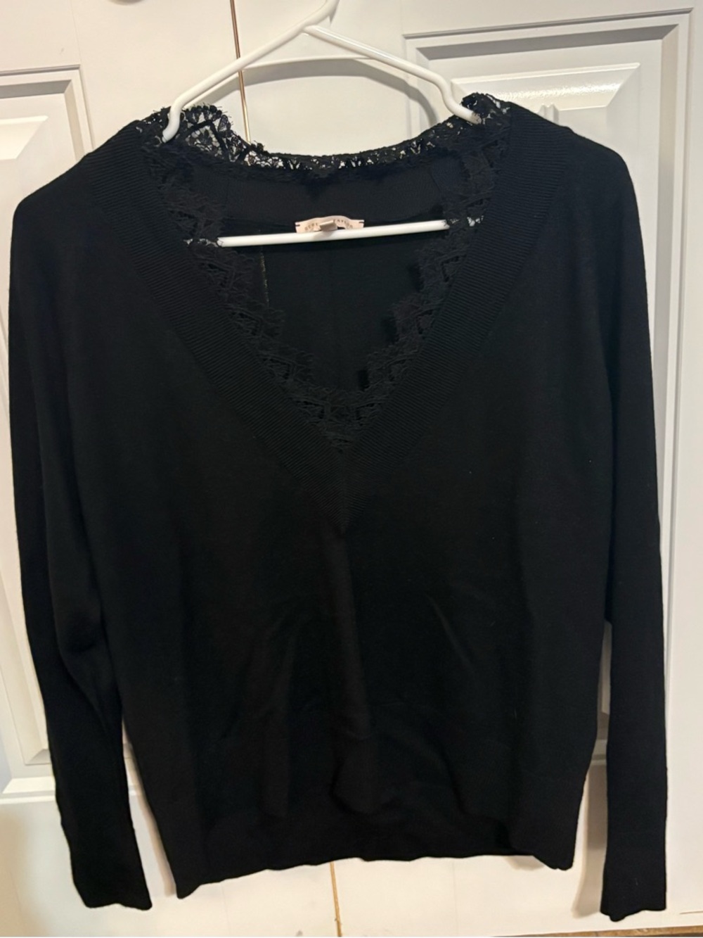 Rebecca Taylor Black Lace-Trim V-Neck Top